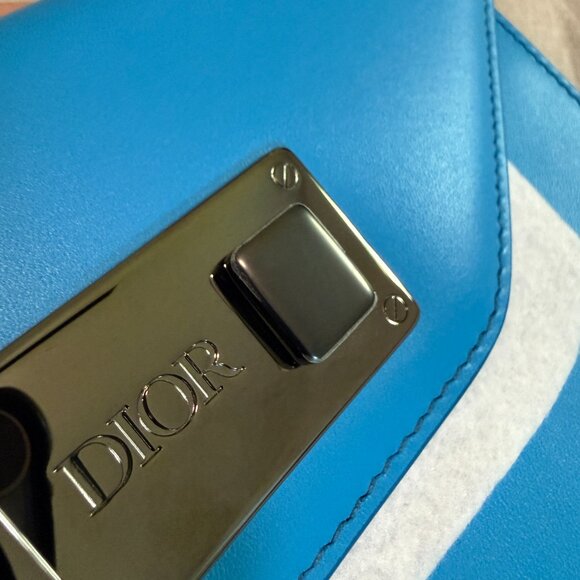Dior Blue Leather Lock Crossbody Bag - Picture 14 of 15